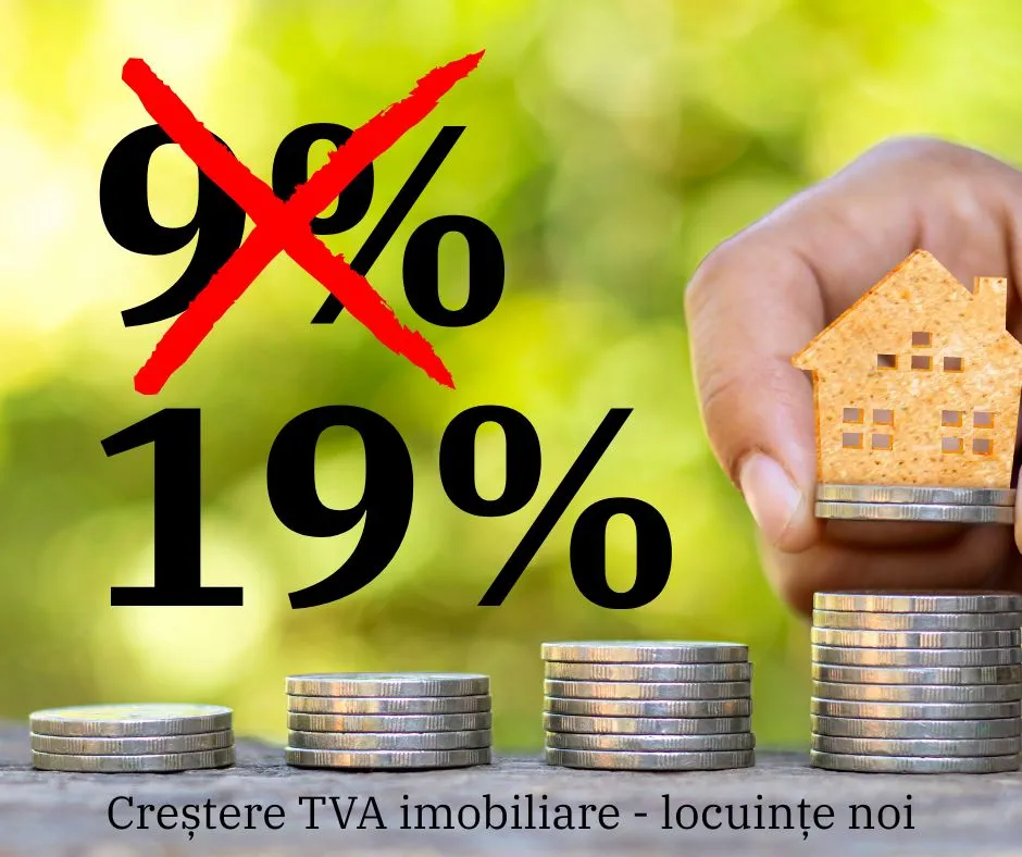 Creștere TVA imobiliare(locuințe noi) de la 9% la 19% in 2025.